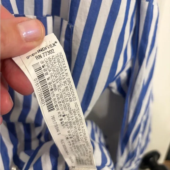 Excellent condition Zara size S blue and white striped button down with pearls - Picture 9 of 11